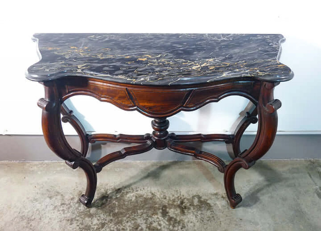 Louis Philippe walnut console with polychrome marble top, 19th century 8