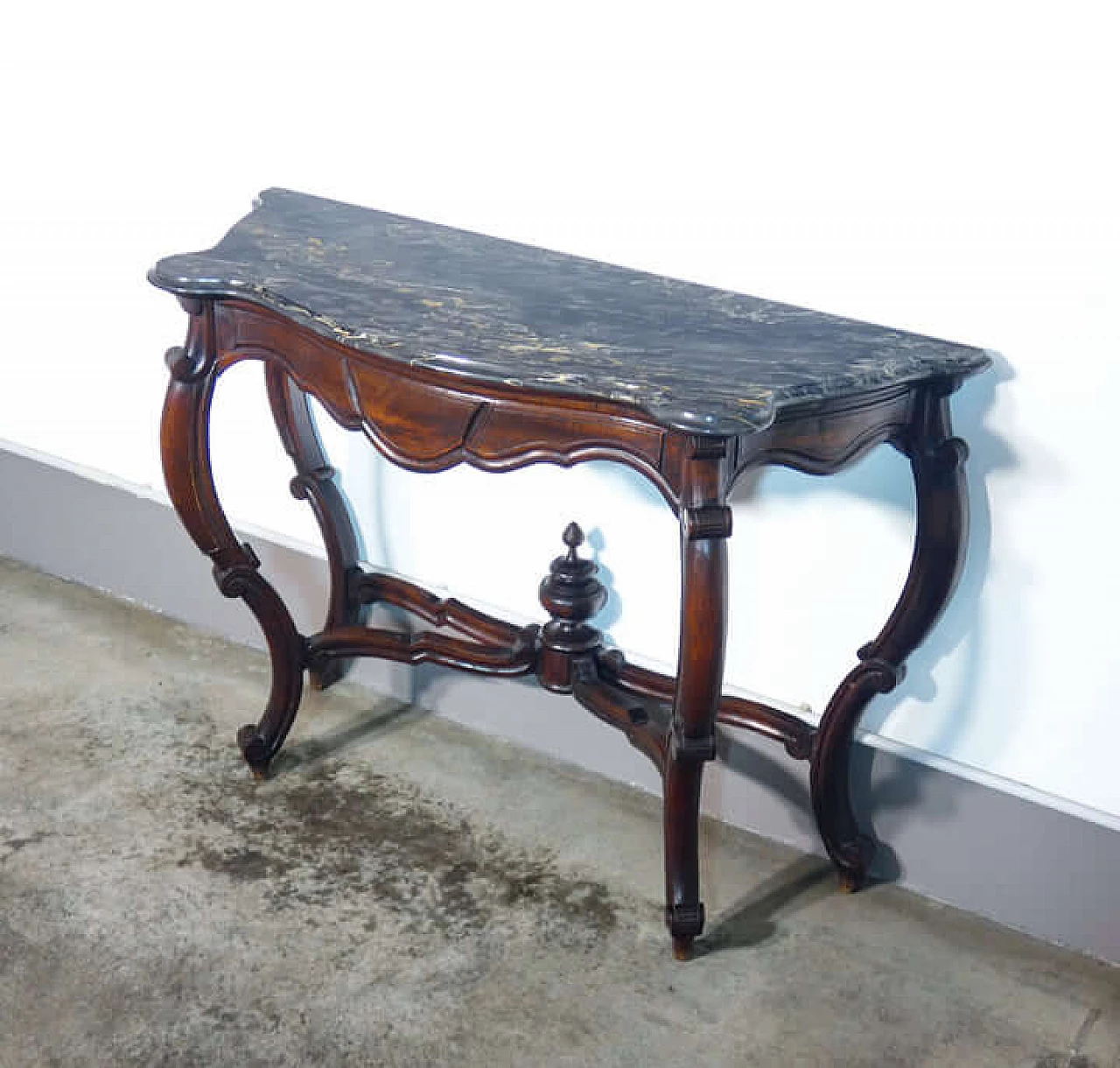 Louis Philippe walnut console with polychrome marble top, 19th century 9