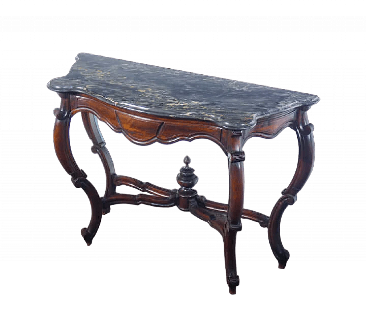 Louis Philippe walnut console with polychrome marble top, 19th century 10