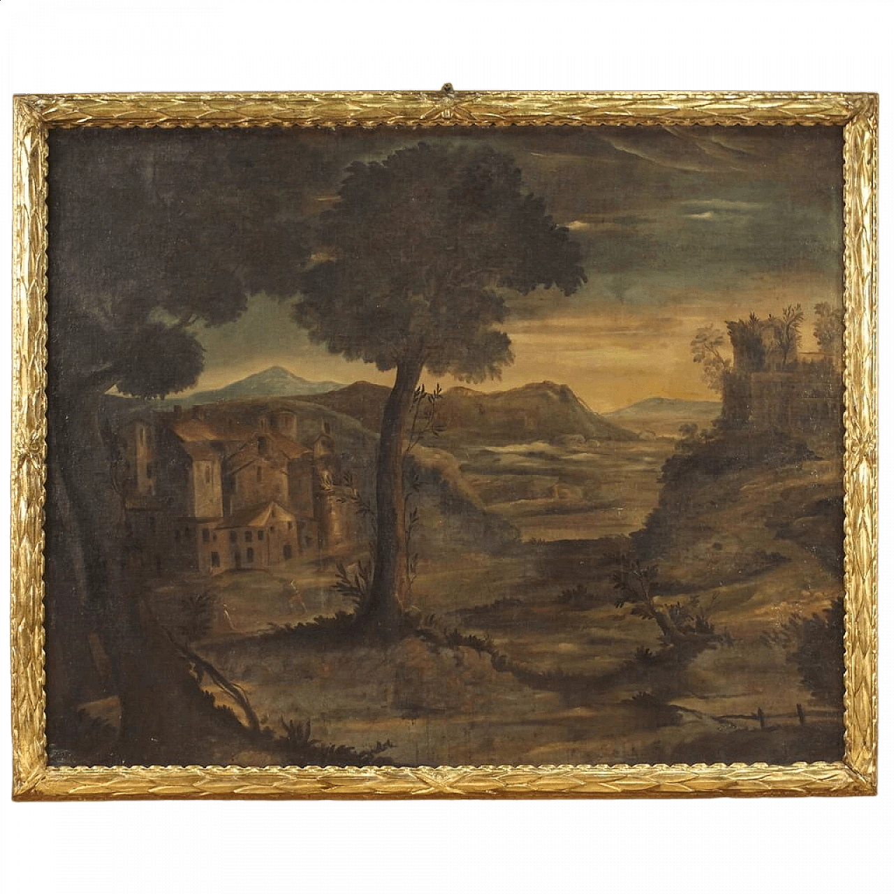 Italian landscape, oil on canvas with Louis XVI frame, 18th century 16
