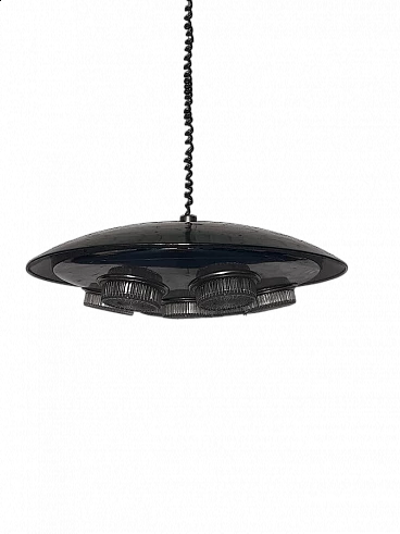 Lampadario a sospensione in ferro verniciato a sette luci, anni '60