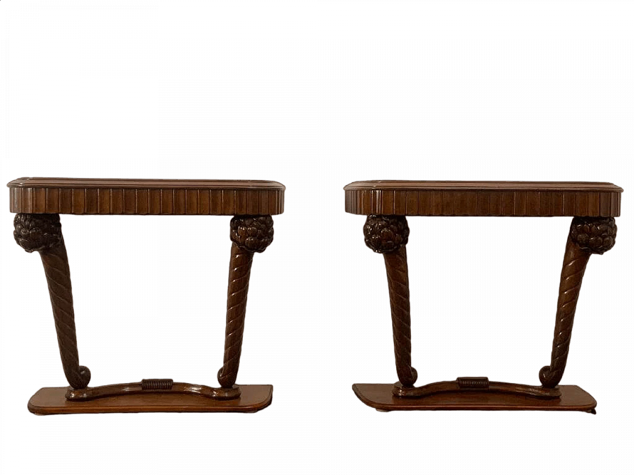 Coppia di consolle Art Dèco con lesene a forma di cornucopia, anni '30 18