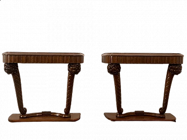 Pair of Art Deco console tables with cornucopia-shaped pilasters, 1930s