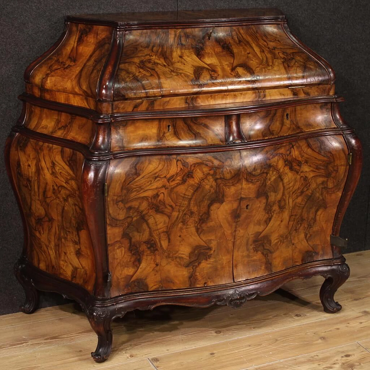 Walnut, briar and beech urn flap desk, 1960s 1