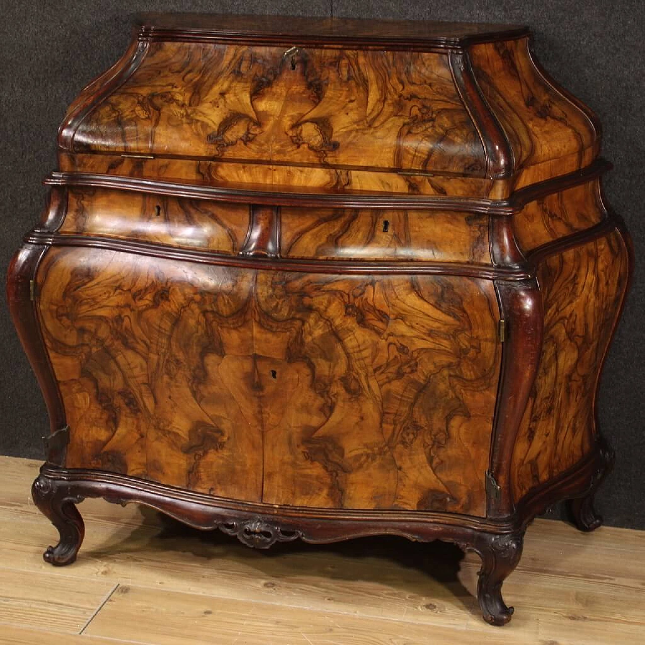 Walnut, briar and beech urn flap desk, 1960s 2