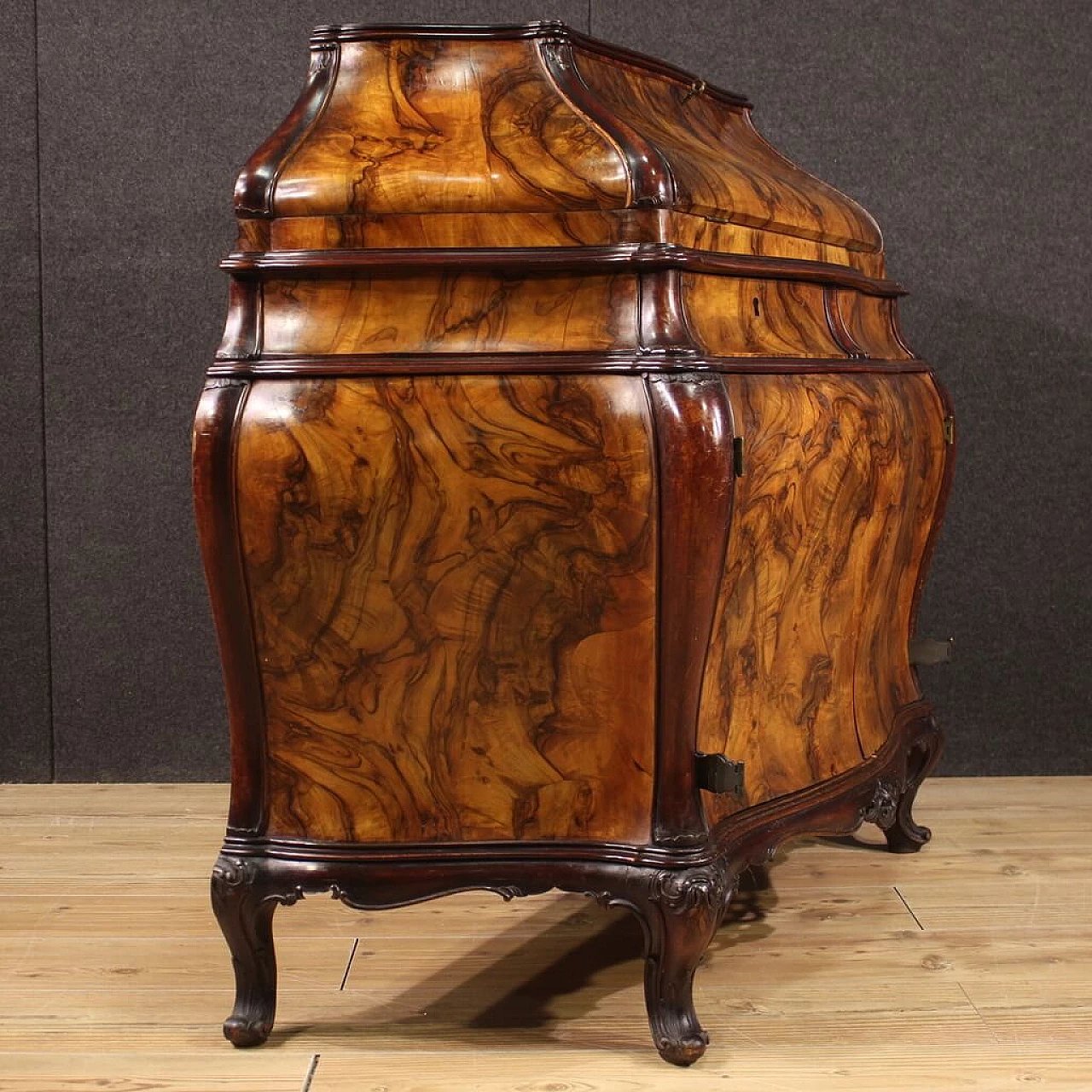 Walnut, briar and beech urn flap desk, 1960s 4