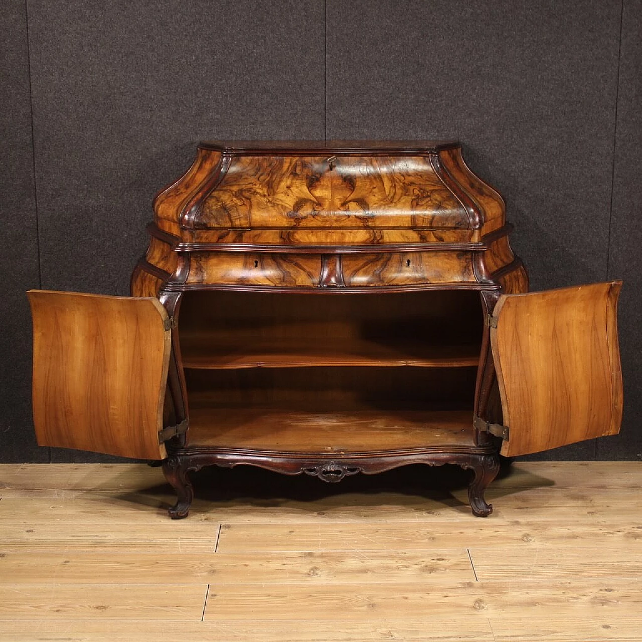 Walnut, briar and beech urn flap desk, 1960s 5