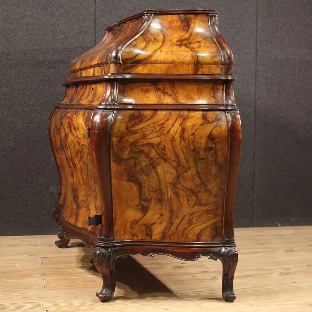 Walnut, briar and beech urn flap desk, 1960s 10