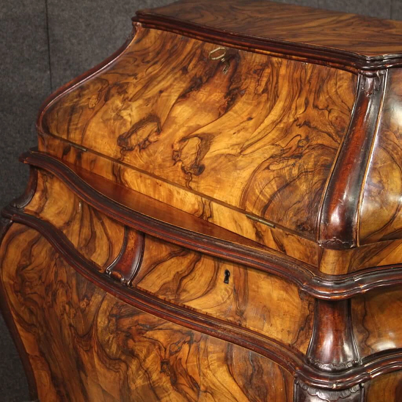 Walnut, briar and beech urn flap desk, 1960s 11