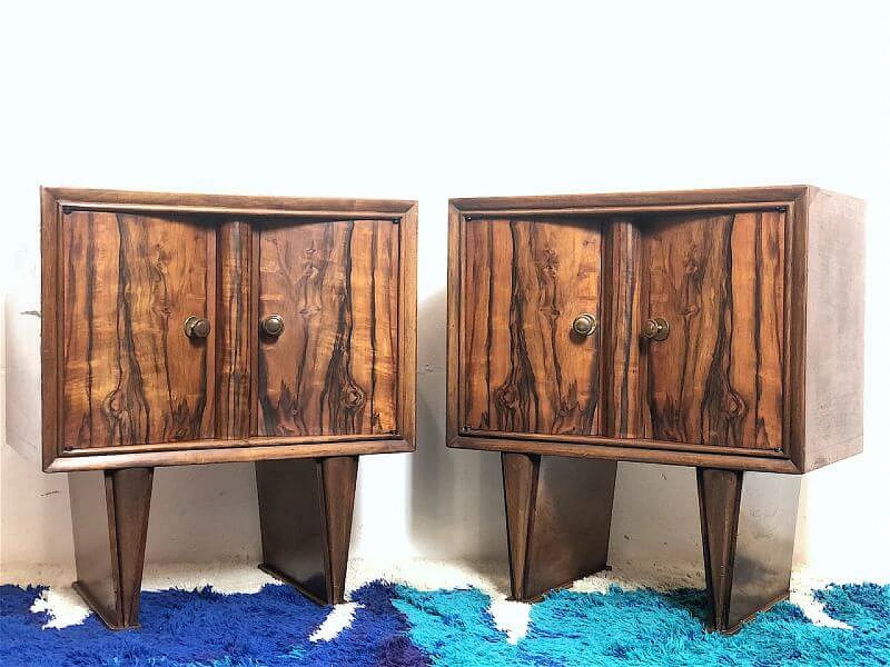 Pair of Art Deco beech and briar-root bedside tables, 1940s 1