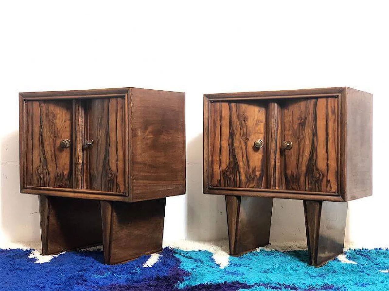 Pair of Art Deco beech and briar-root bedside tables, 1940s 2