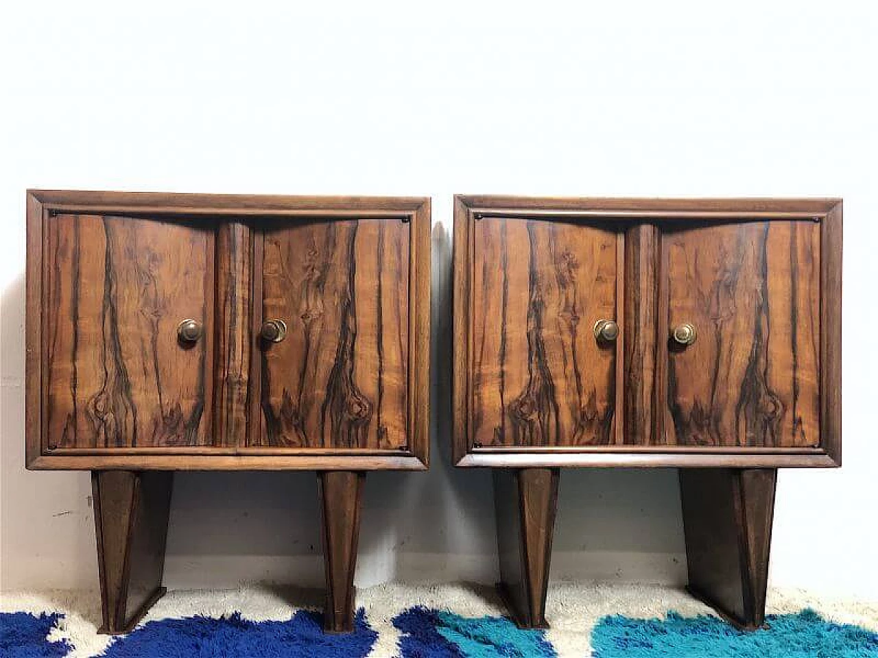 Pair of Art Deco beech and briar-root bedside tables, 1940s 3