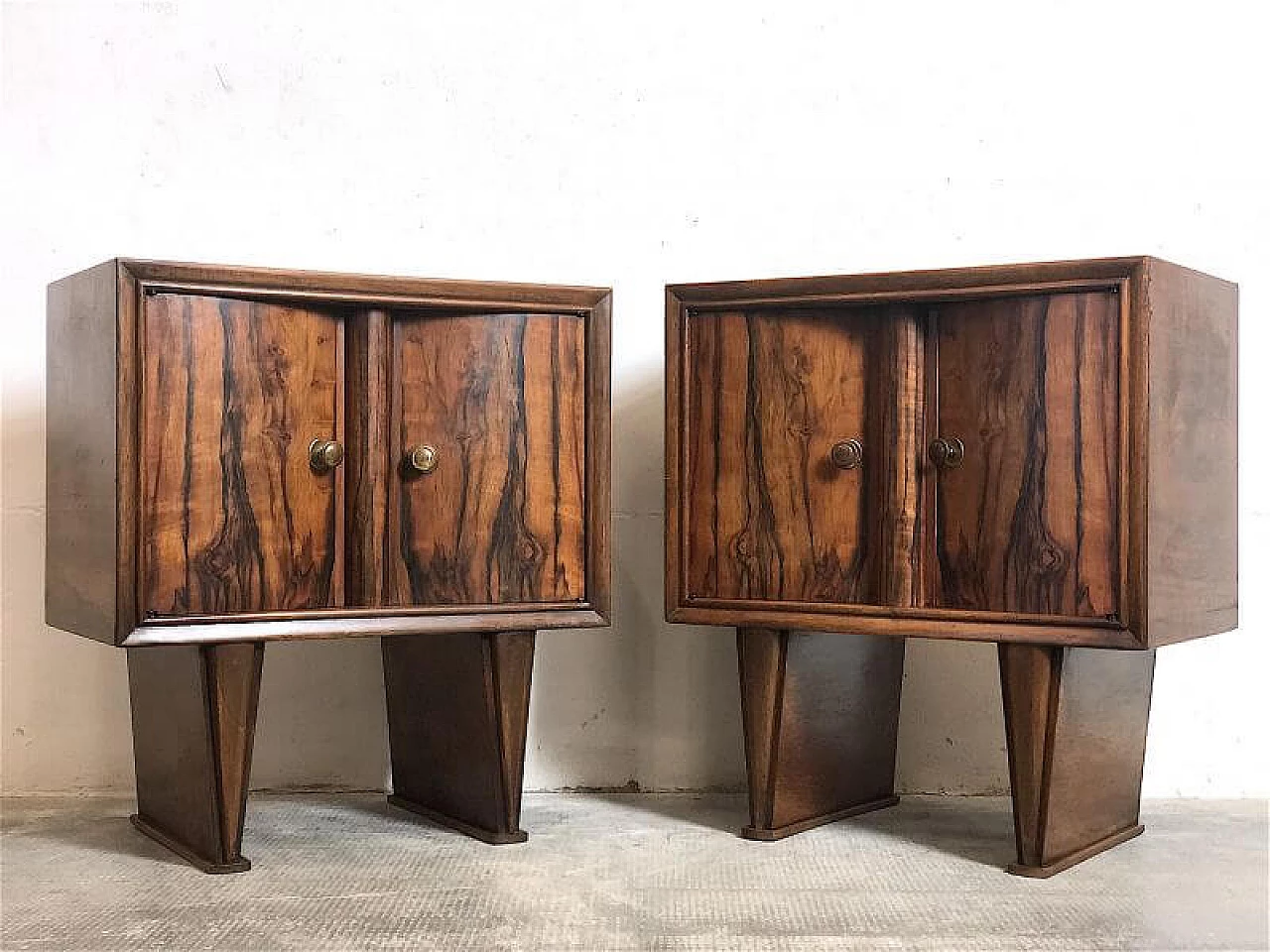 Pair of Art Deco beech and briar-root bedside tables, 1940s 5