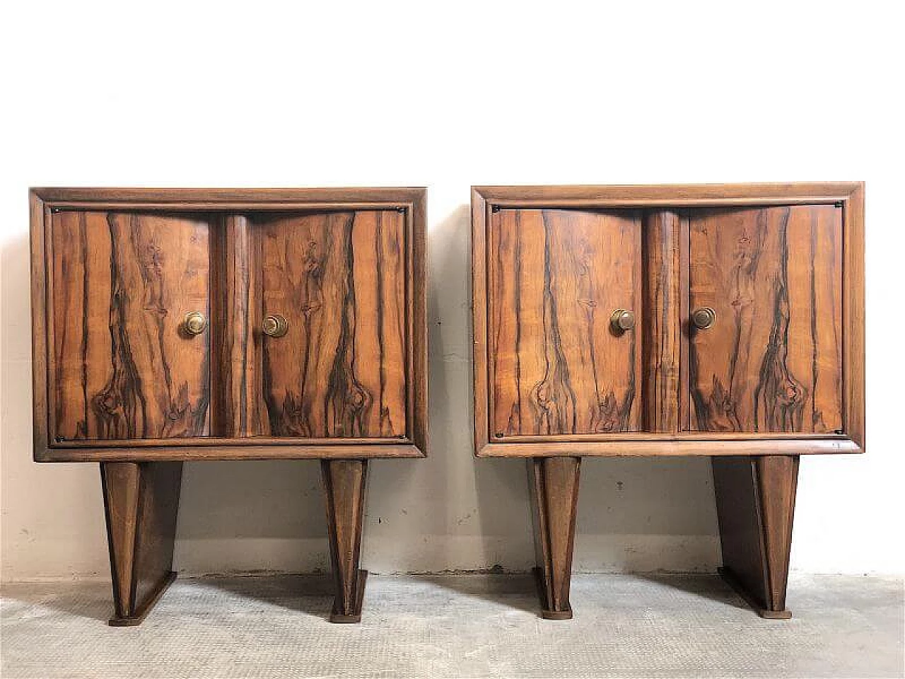 Pair of Art Deco beech and briar-root bedside tables, 1940s 10