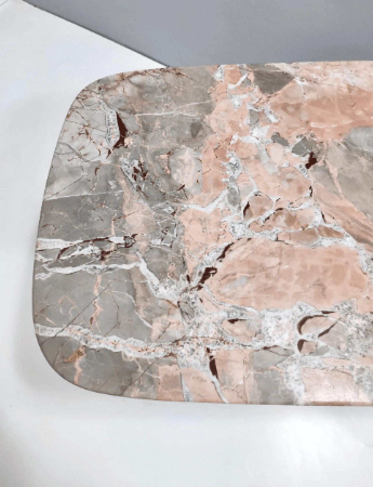 Beech, metal, brass and Breccia Pernice marble coffee table, 1960s 8