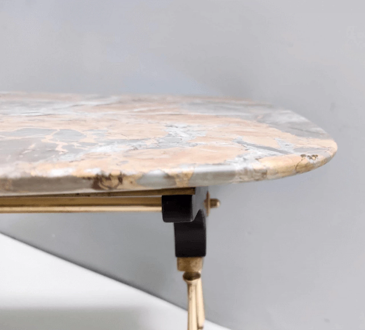 Beech, metal, brass and Breccia Pernice marble coffee table, 1960s 10
