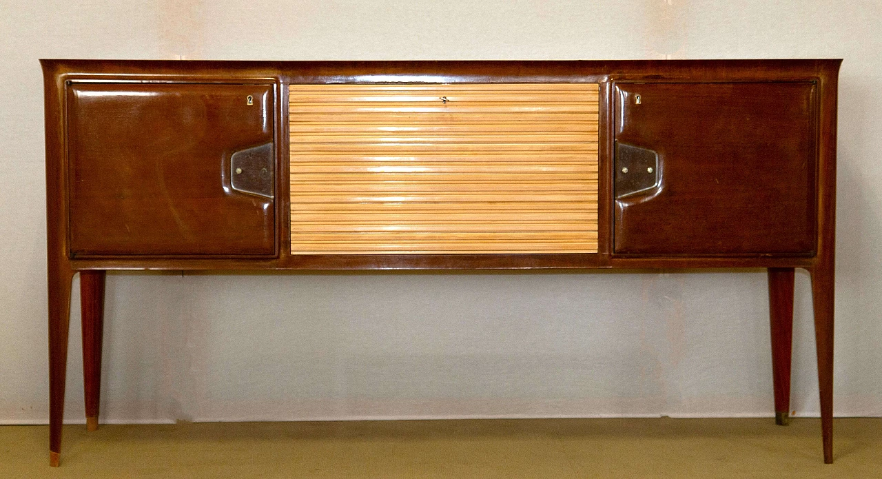 Mahogany sideboard with central maple flap attributed to Gianni Moscatelli, 1950s 1