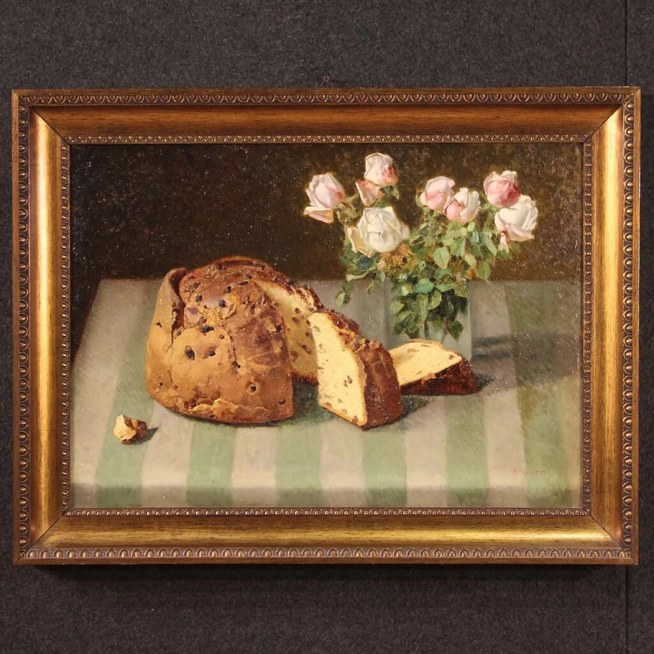 Tavolo con fiori e panettone, olio su cartone, 1934 1
