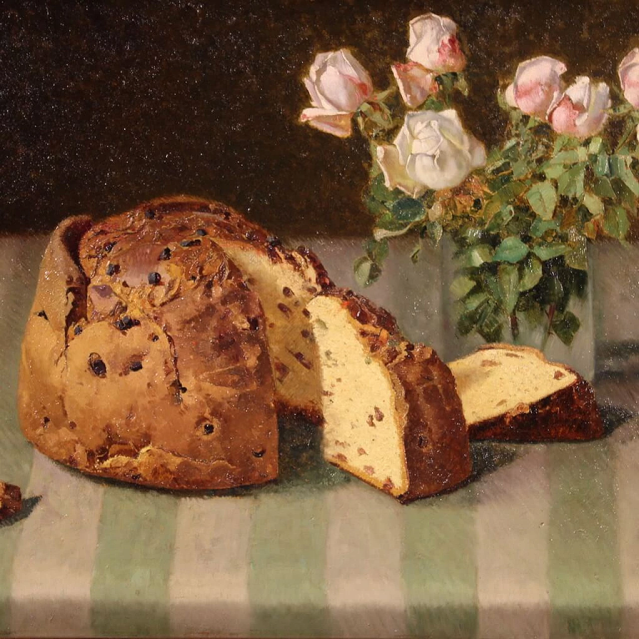 Tavolo con fiori e panettone, olio su cartone, 1934 3