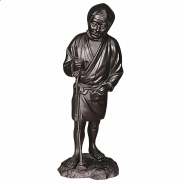 Oriental sculpture in chiselled bronze depicting a peasant, 1960s