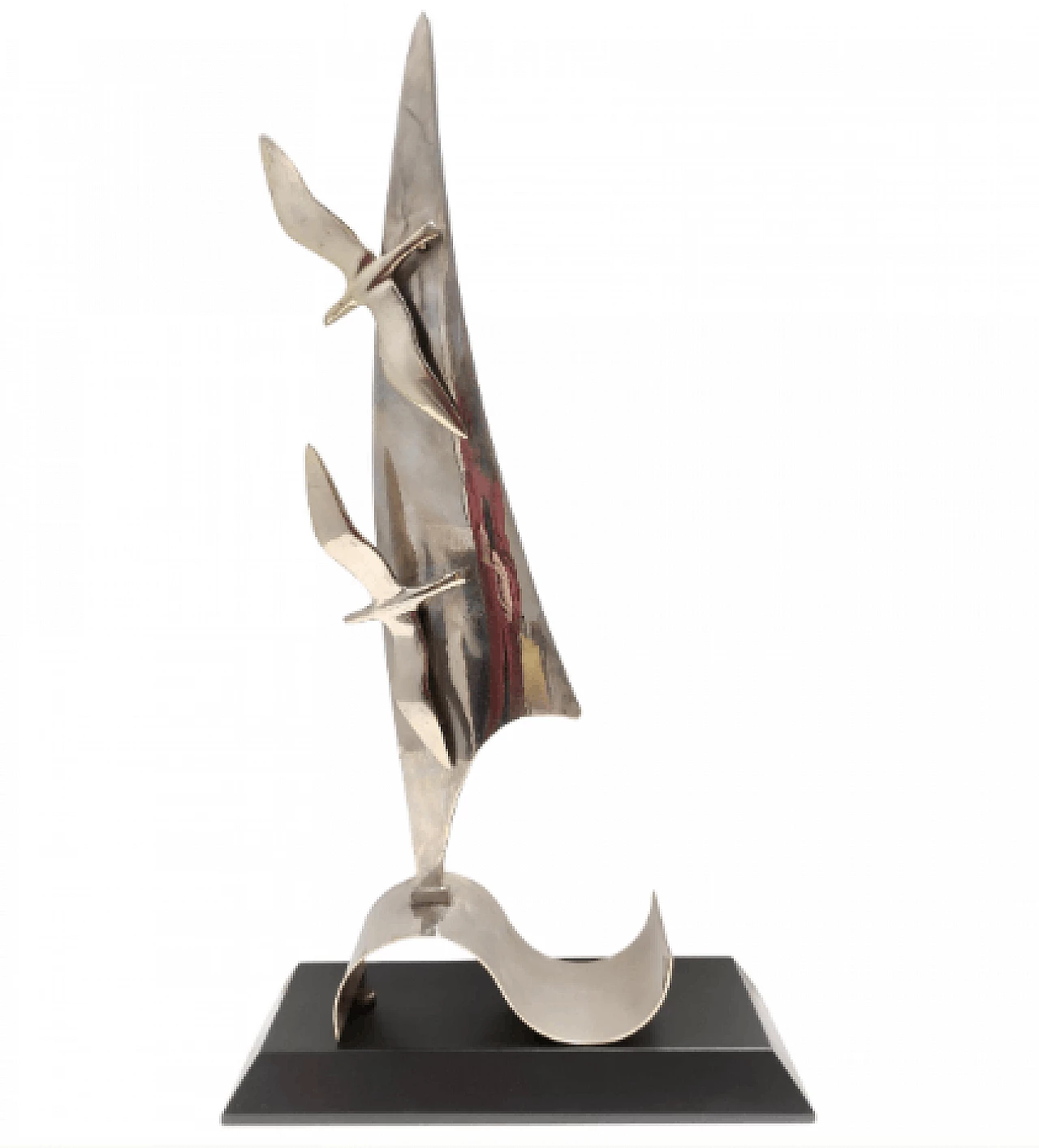 Nickel-plated brass sailboat and seagulls sculpture, 1940s 1