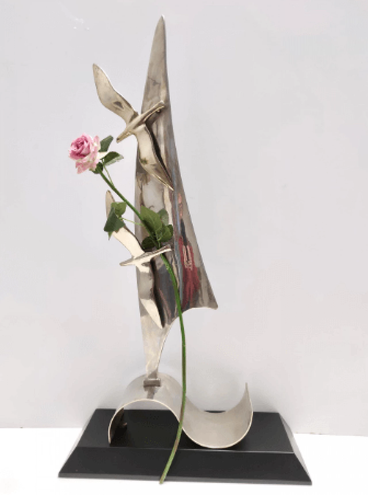 Nickel-plated brass sailboat and seagulls sculpture, 1940s 2