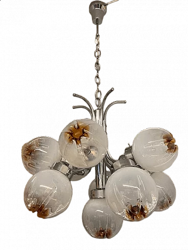 12-light glass and metal chandelier by Mazzega, 1970s
