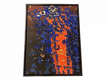 Abstract contemporary art painting, polychrome enamel on canvas, 2000s
