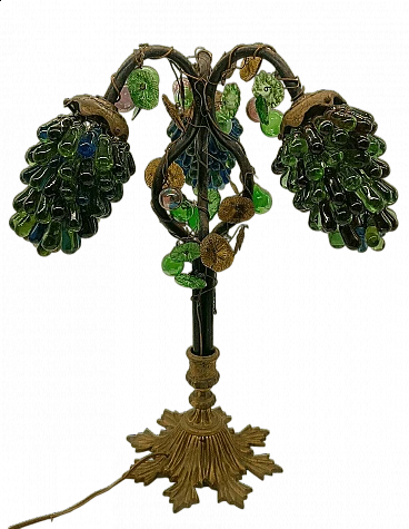 Art Nouveau table lamp with Murano glass shade in the shape of bunches of grapes, early 20th century