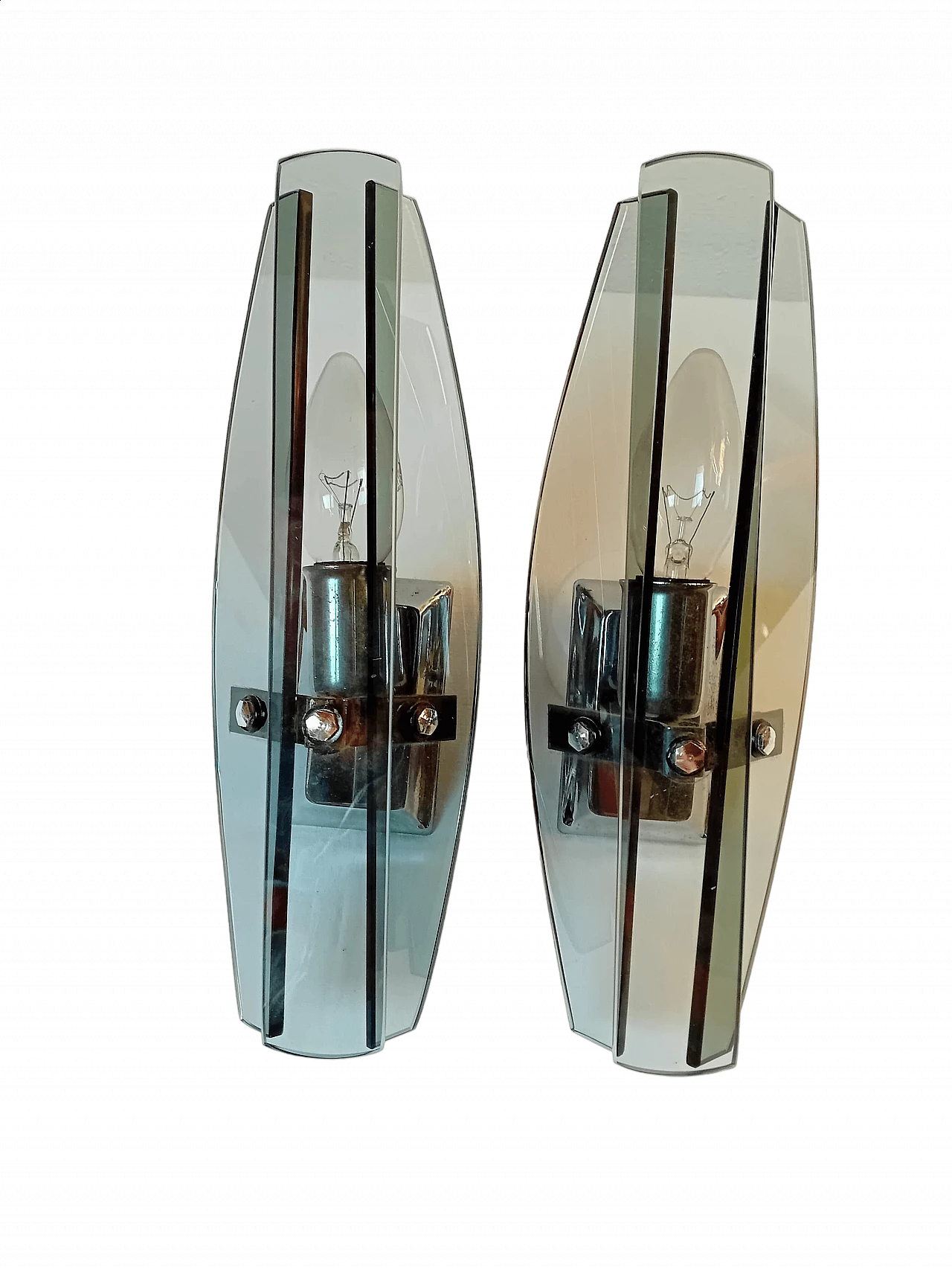 Pair of smoked glass wall sconces, 1970s 8