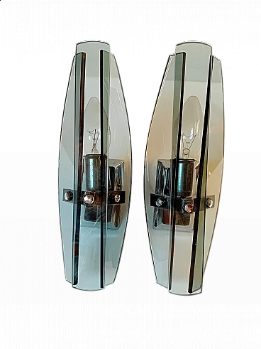Pair of smoked glass wall sconces, 1970s