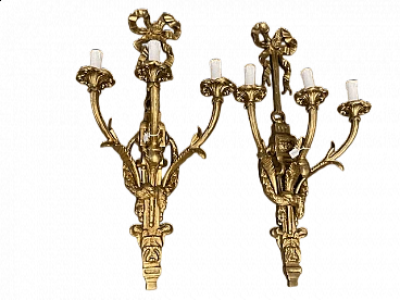 Pair of large bronze wall sconces, late 19th century