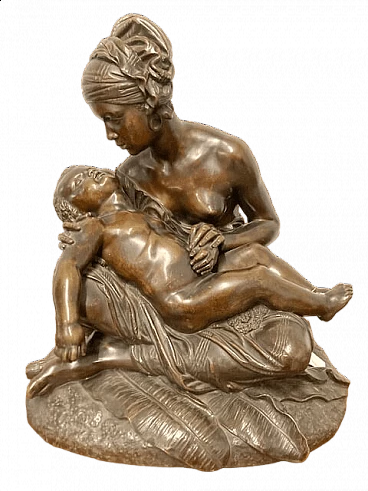 Maternal Tenderness di Jean Josef Jaquet, scultura in bronzo, '800