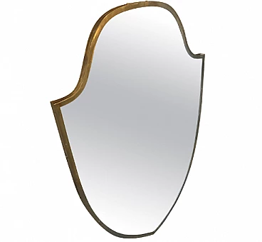 Brass shield-shaped mirror in the style of Gio Ponti, 1950s