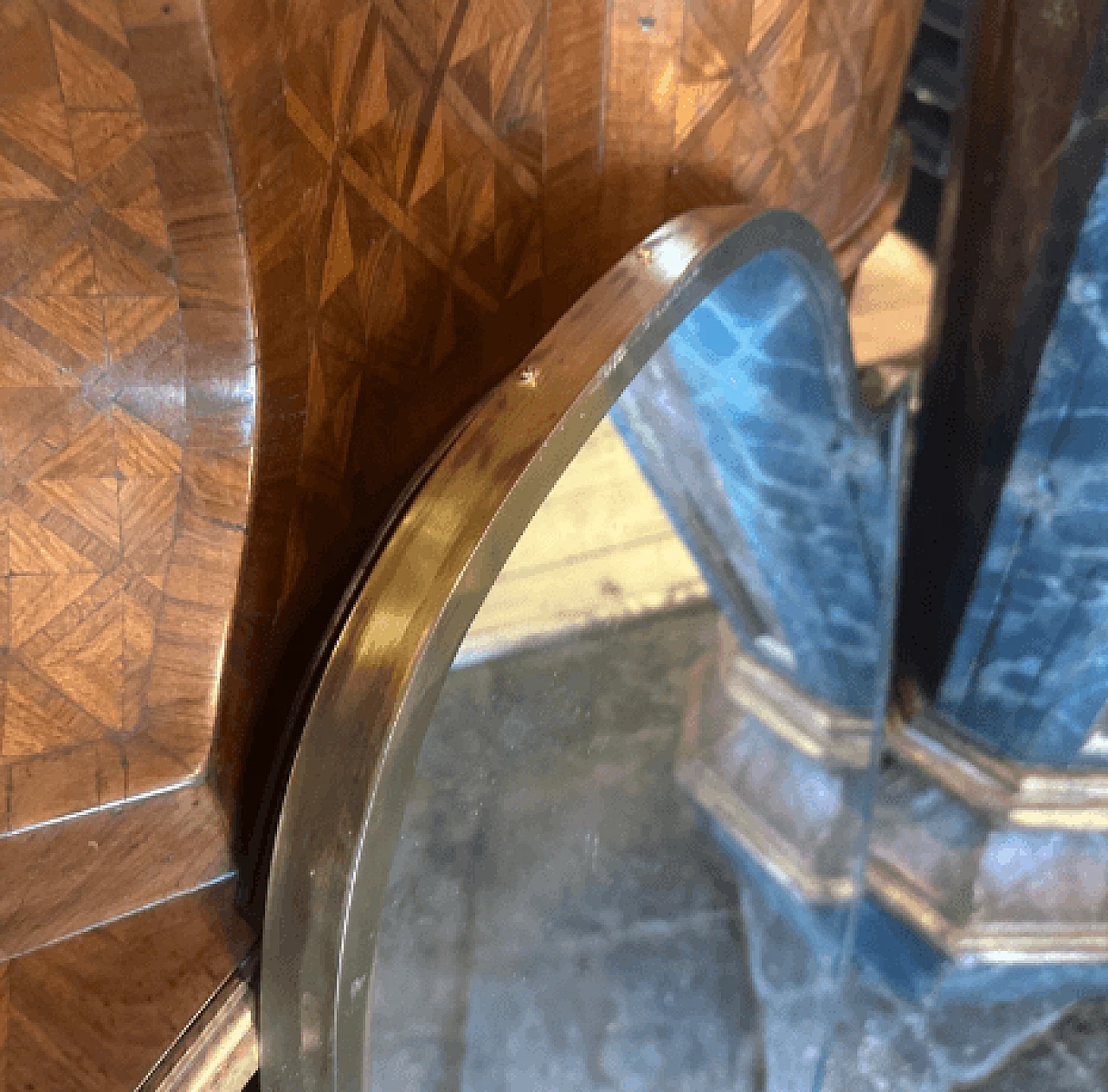 Brass shield-shaped mirror in the style of Gio Ponti, 1950s 4