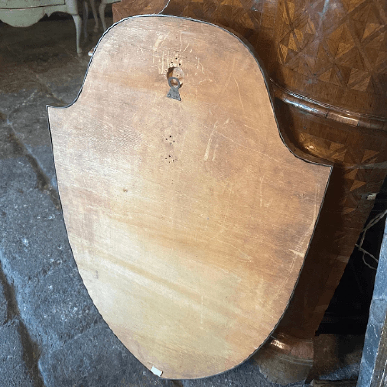 Brass shield-shaped mirror in the style of Gio Ponti, 1950s 8