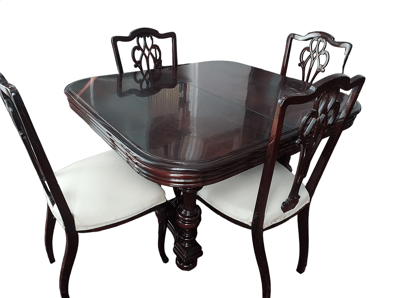 4 Chairs and extending wooden table in Henry II style, late 19th century 6