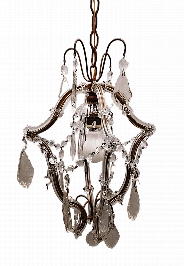 Gilded metal chandelier with crystals in Maria Theresa style, 1950s