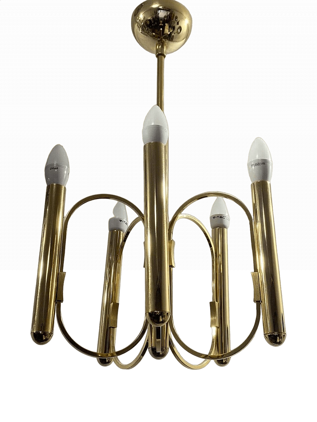 Lampadario in ottone a 5 luci di Gaetano Sciolari, metà '900 7