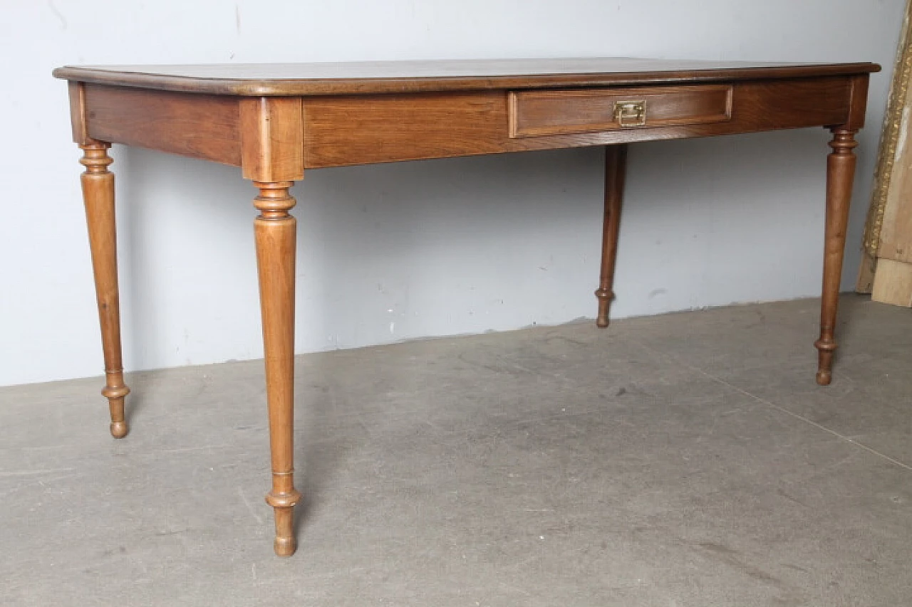 Louis Philippe solid oak table with drawer, 19th century 1