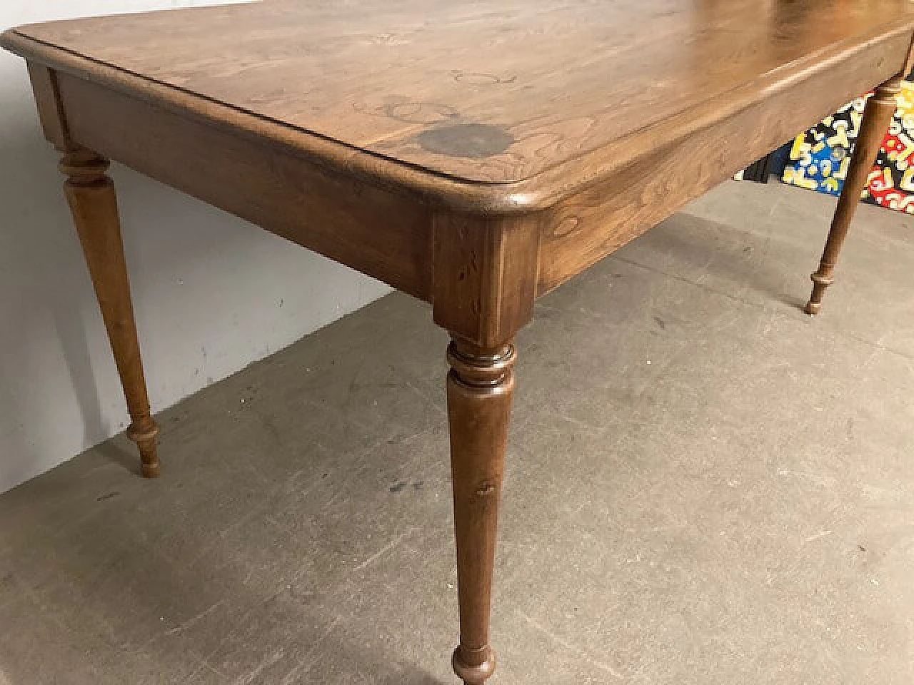 Louis Philippe solid oak table with drawer, 19th century 3