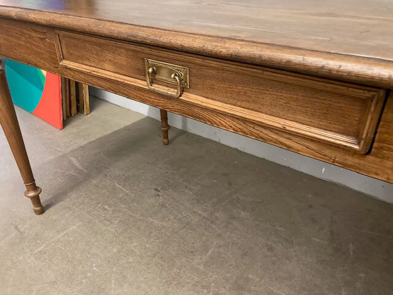 Louis Philippe solid oak table with drawer, 19th century 6