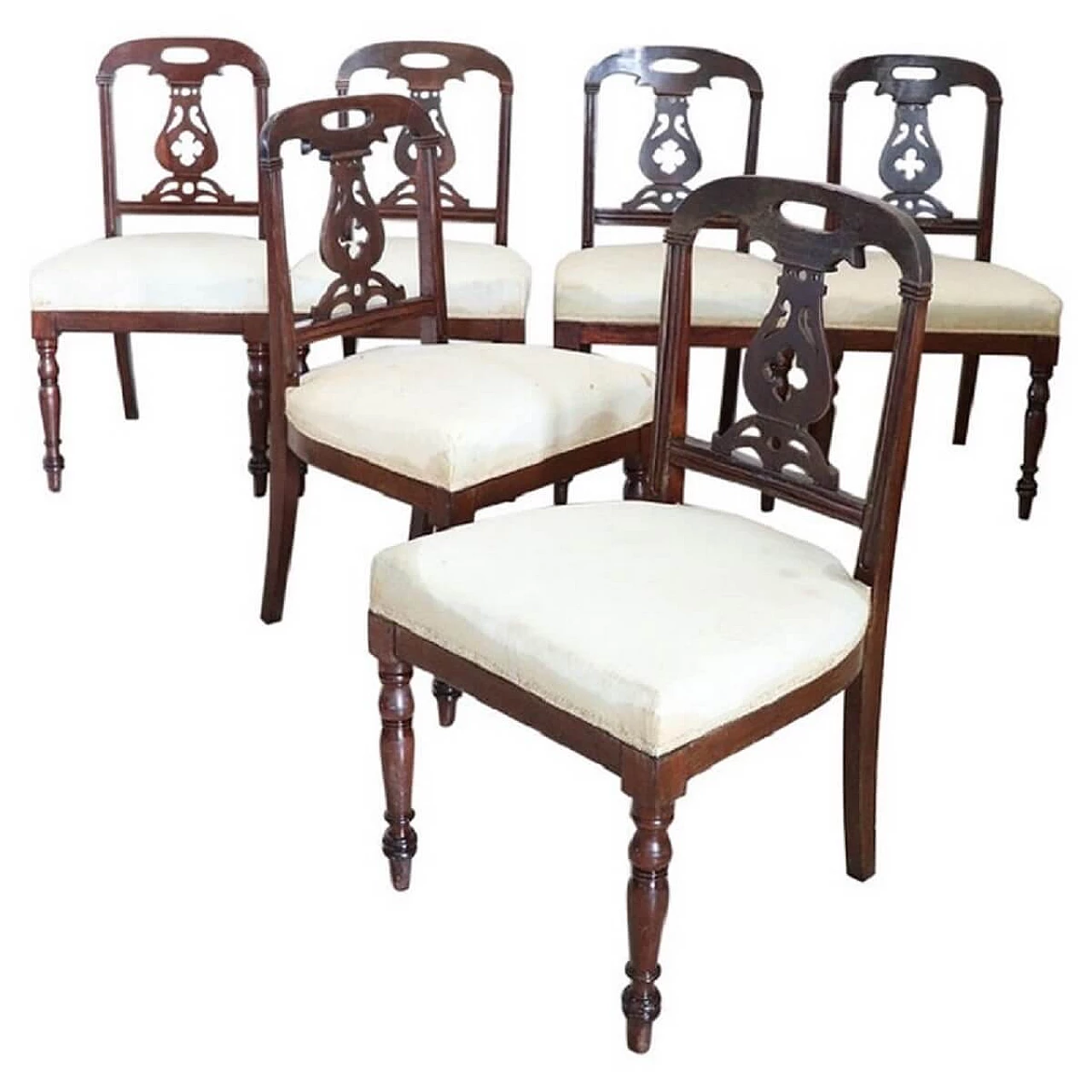 6 English chairs in solid mahogany and fabric, 19th century 1