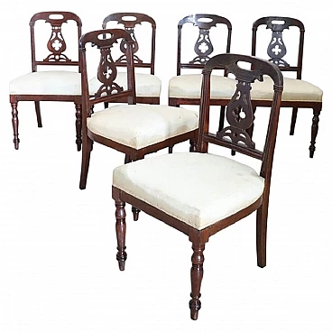 6 English chairs in solid mahogany and fabric, 19th century