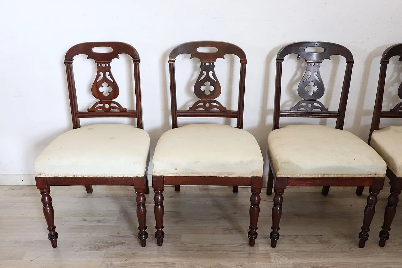 6 English chairs in solid mahogany and fabric, 19th century 2