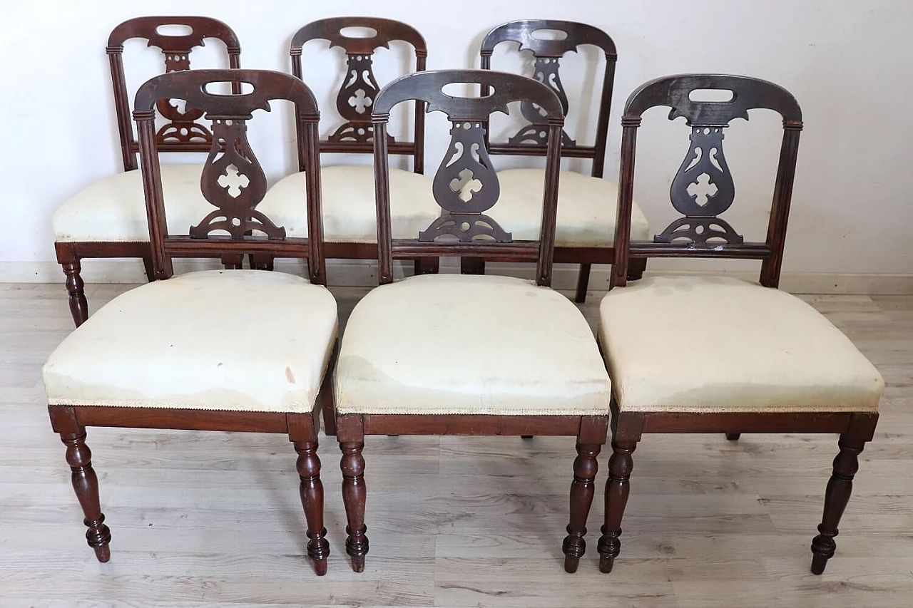 6 English chairs in solid mahogany and fabric, 19th century 3