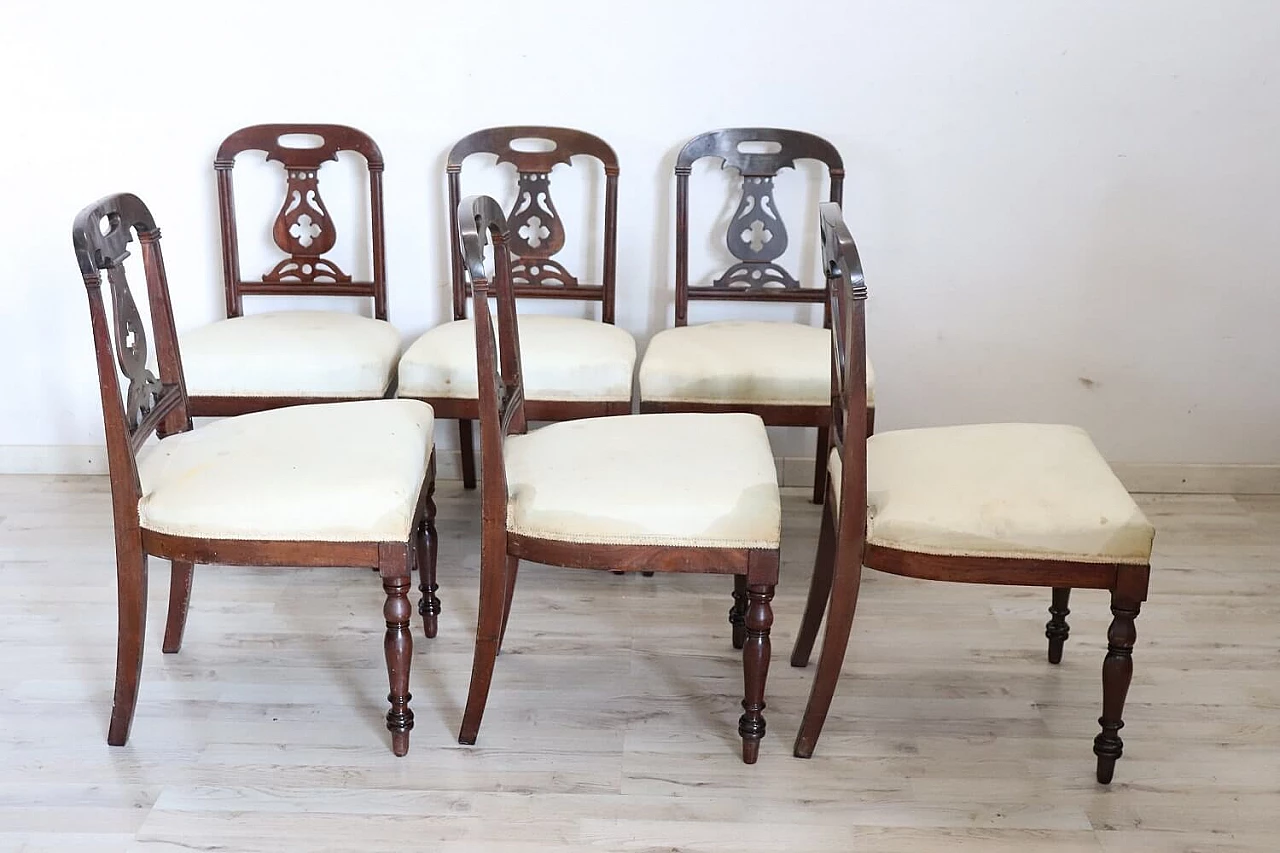6 English chairs in solid mahogany and fabric, 19th century 4