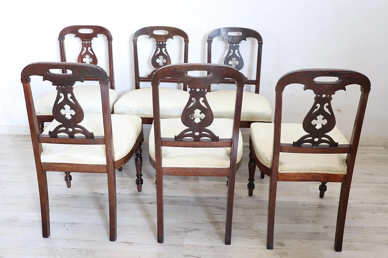 6 English chairs in solid mahogany and fabric, 19th century 5