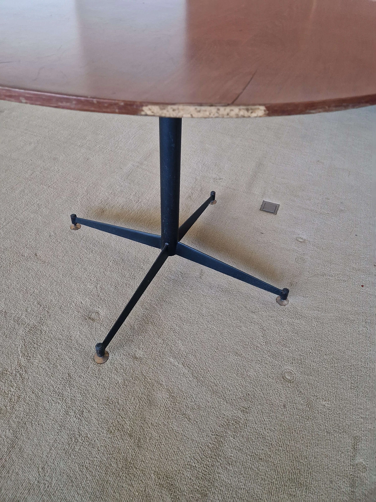 Round black steel and teak veneered wood table, 1960s 3