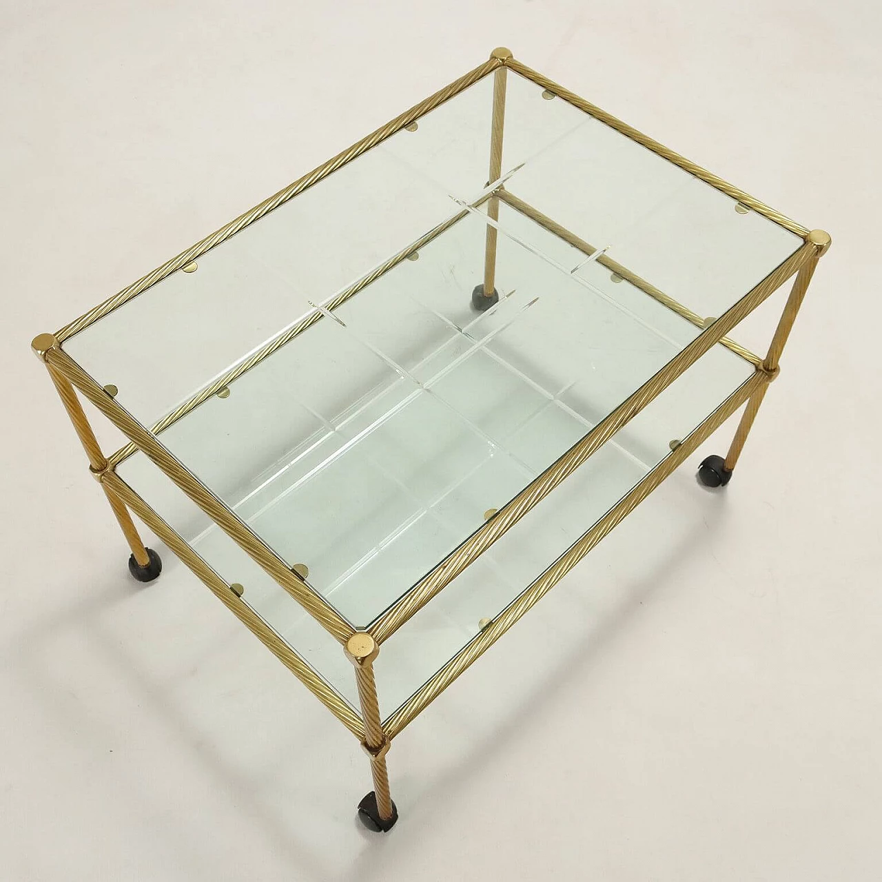 Brass cart with double glass top, 1980s 7